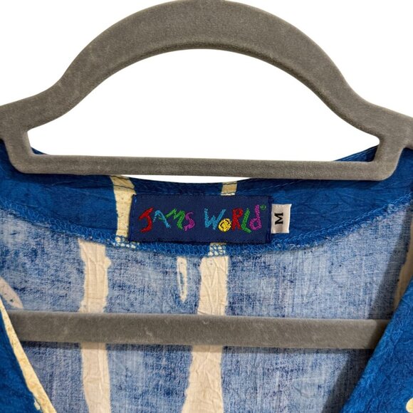 Vintage Jams World M Button Up V-Neck Cropped Hawaiian Bamboo Shirt Short Sleeve - Picture 2 of 6